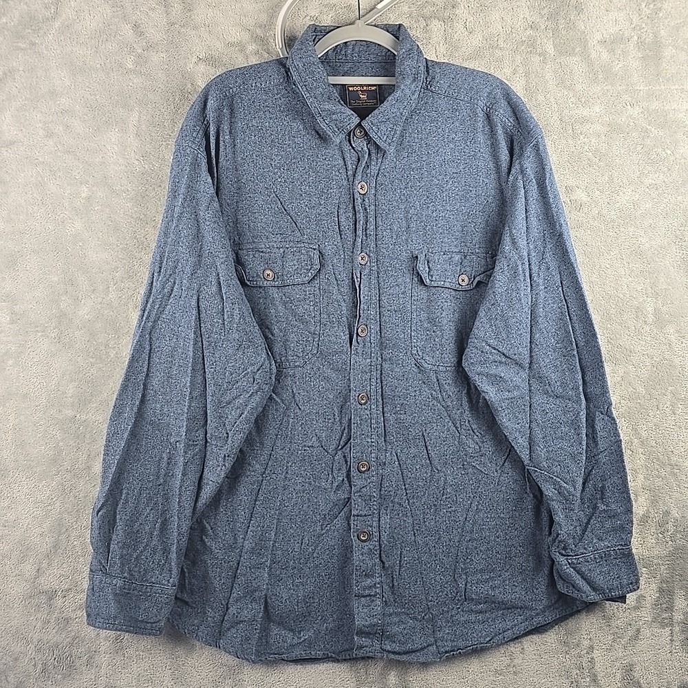 Woolrich Flannel Shirt Mens 2XL‎ Blue Long Sleeve Outdoors Soft Button Up Light
